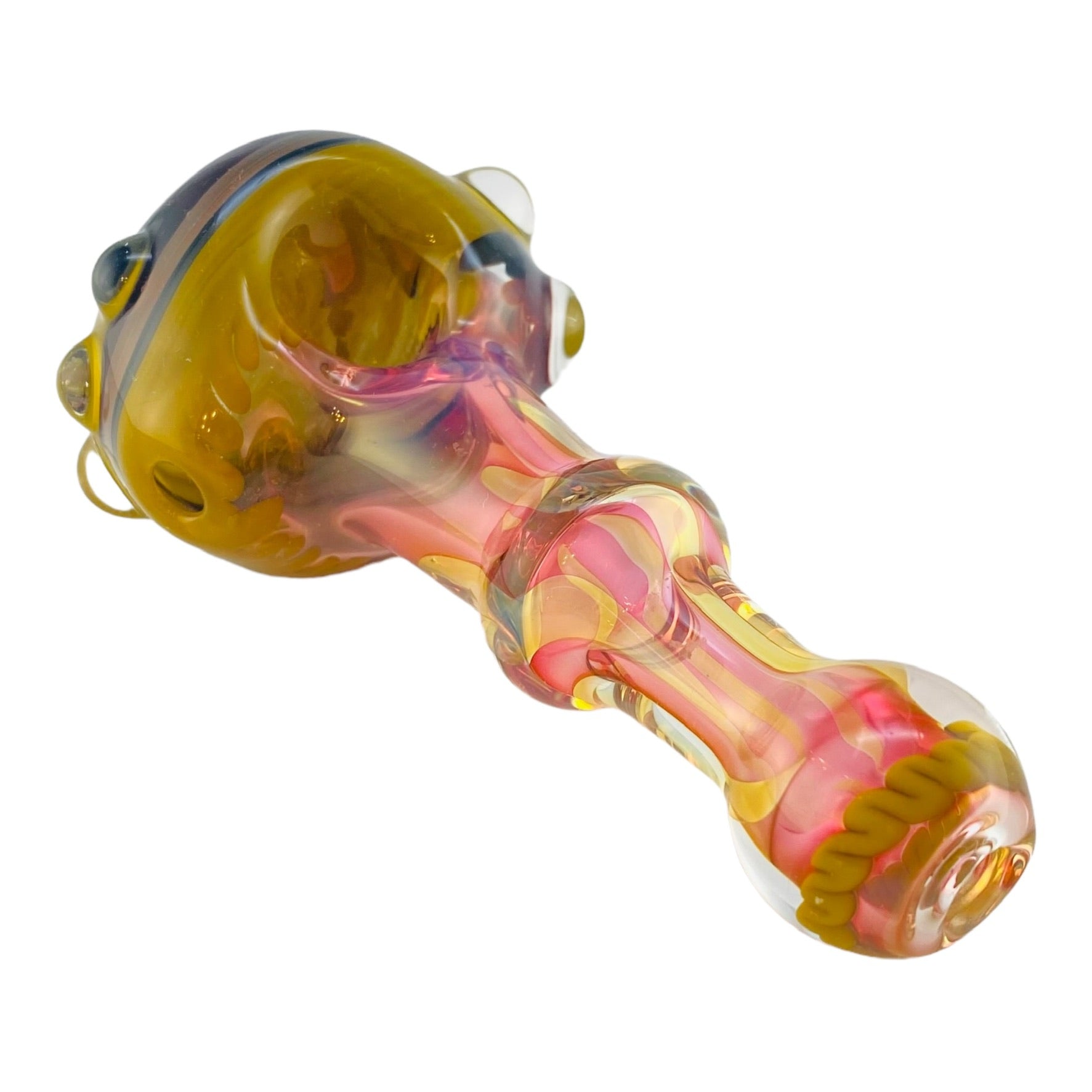 Glass Hand Pipe - Inside Out Fumed Glass Hand Pipe With Red And Yellow Wig Wag End