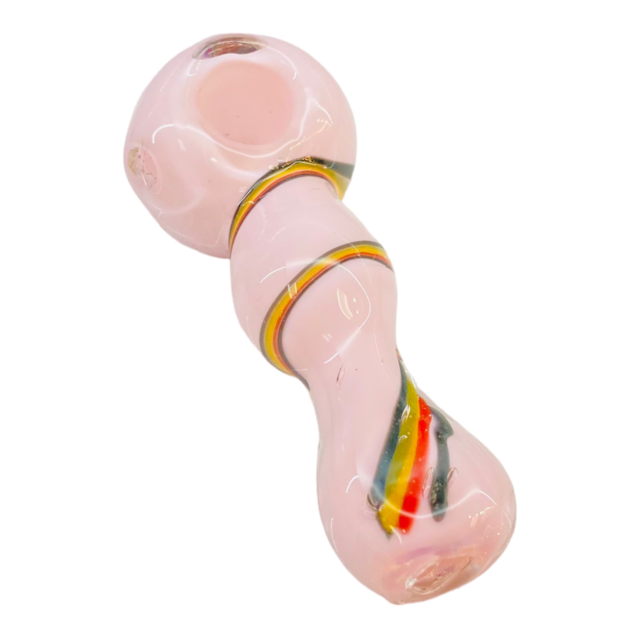 best Pink Glass Hand Pipe With Rasta Linework Twirl And Flat Mouthpiece