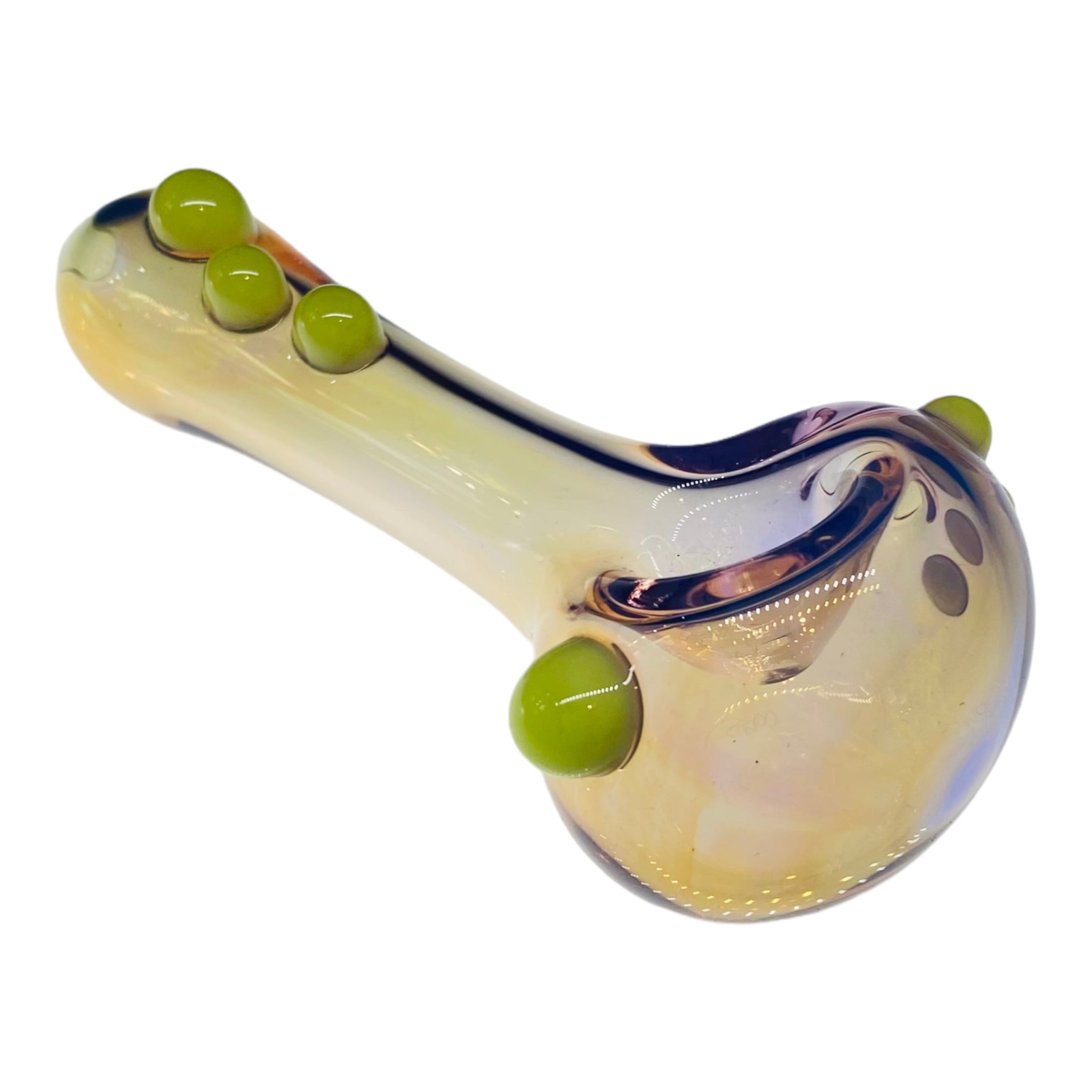 Yellow Fume Over Translucent Purple With Slime Green Dot Accents Glass Hand Pipe