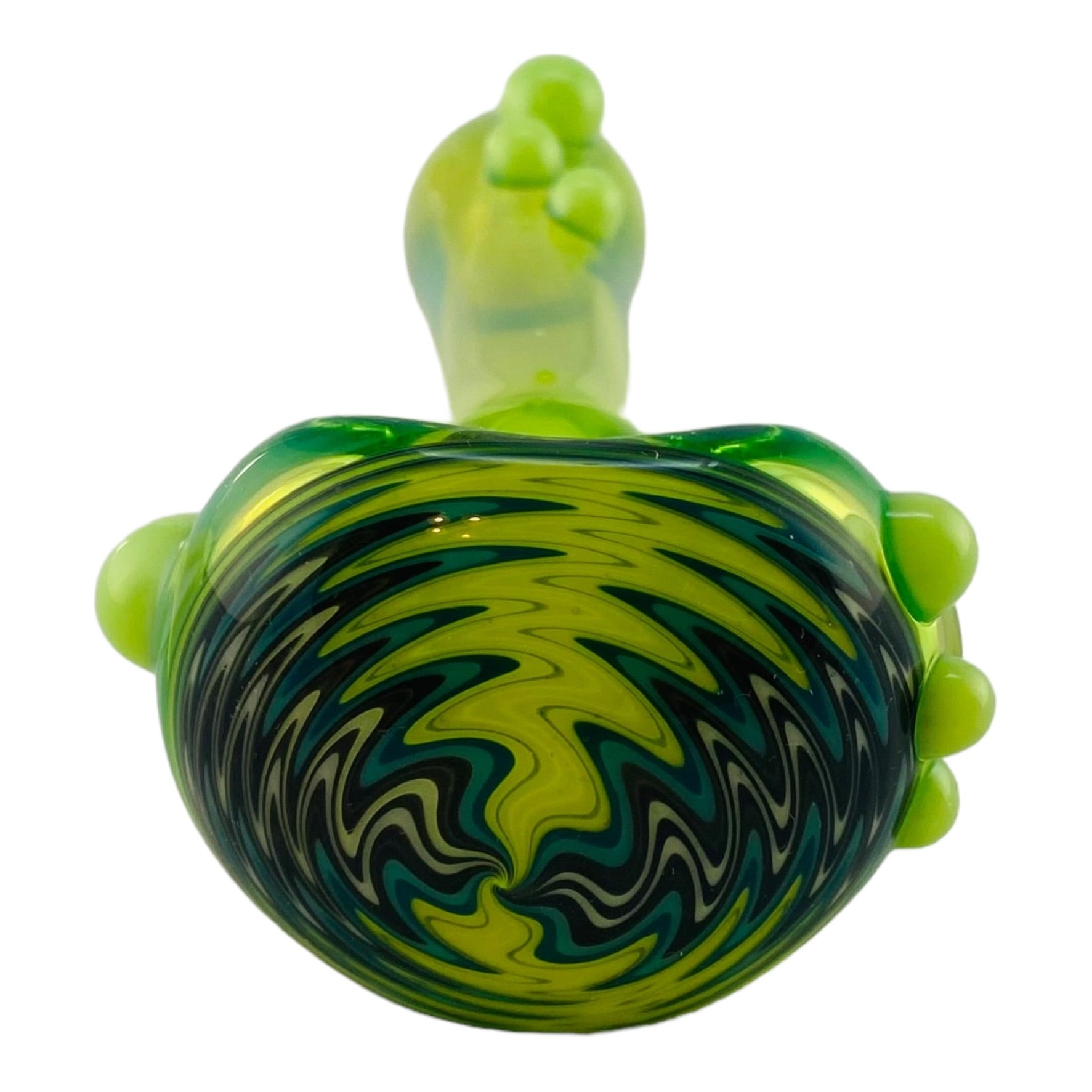 Translucent Green With Yellow/Green/Black Wig Wag End - Glass Hand Pipe