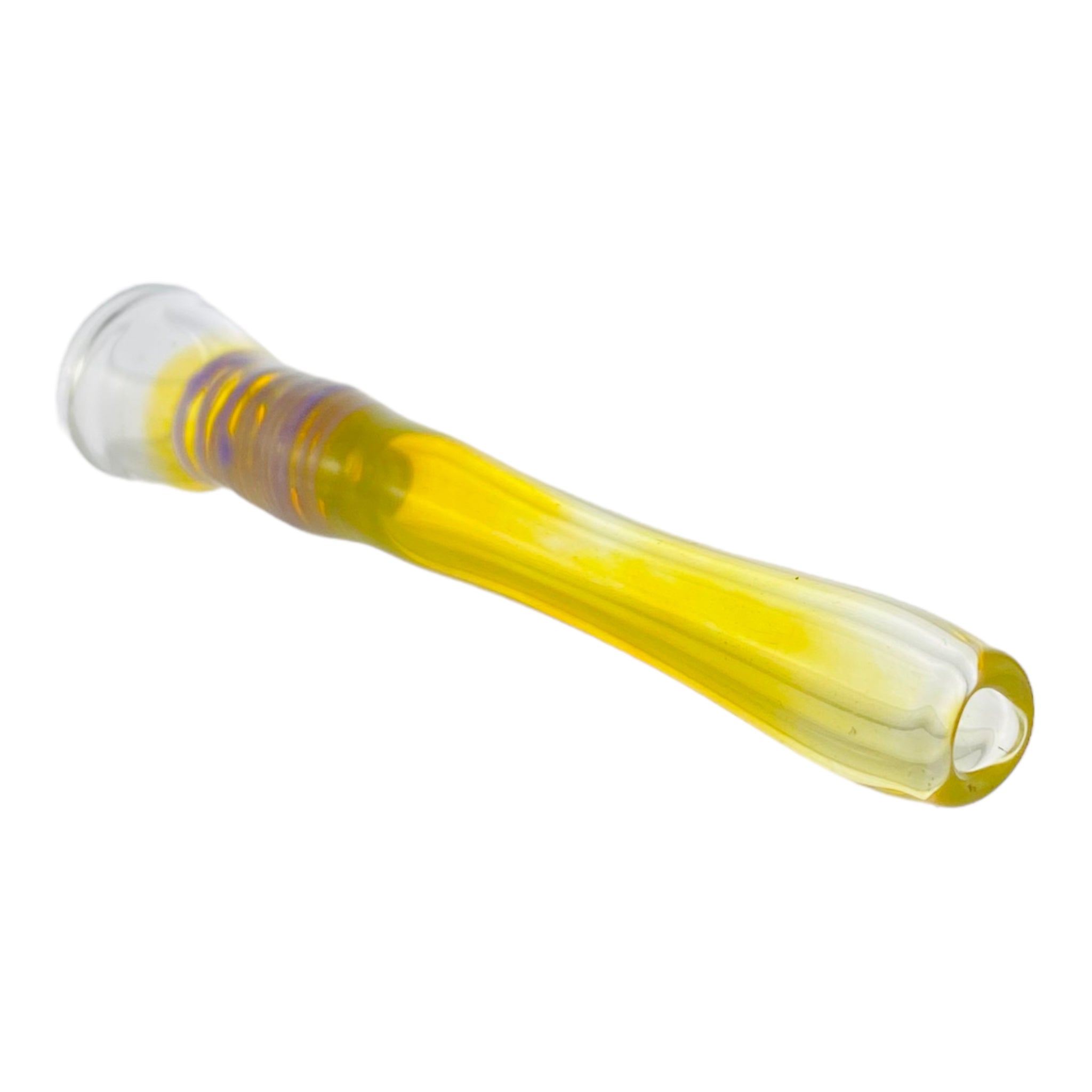 Glass Chillum Pipe - Yellow Silver Fuming With Purple Wrap