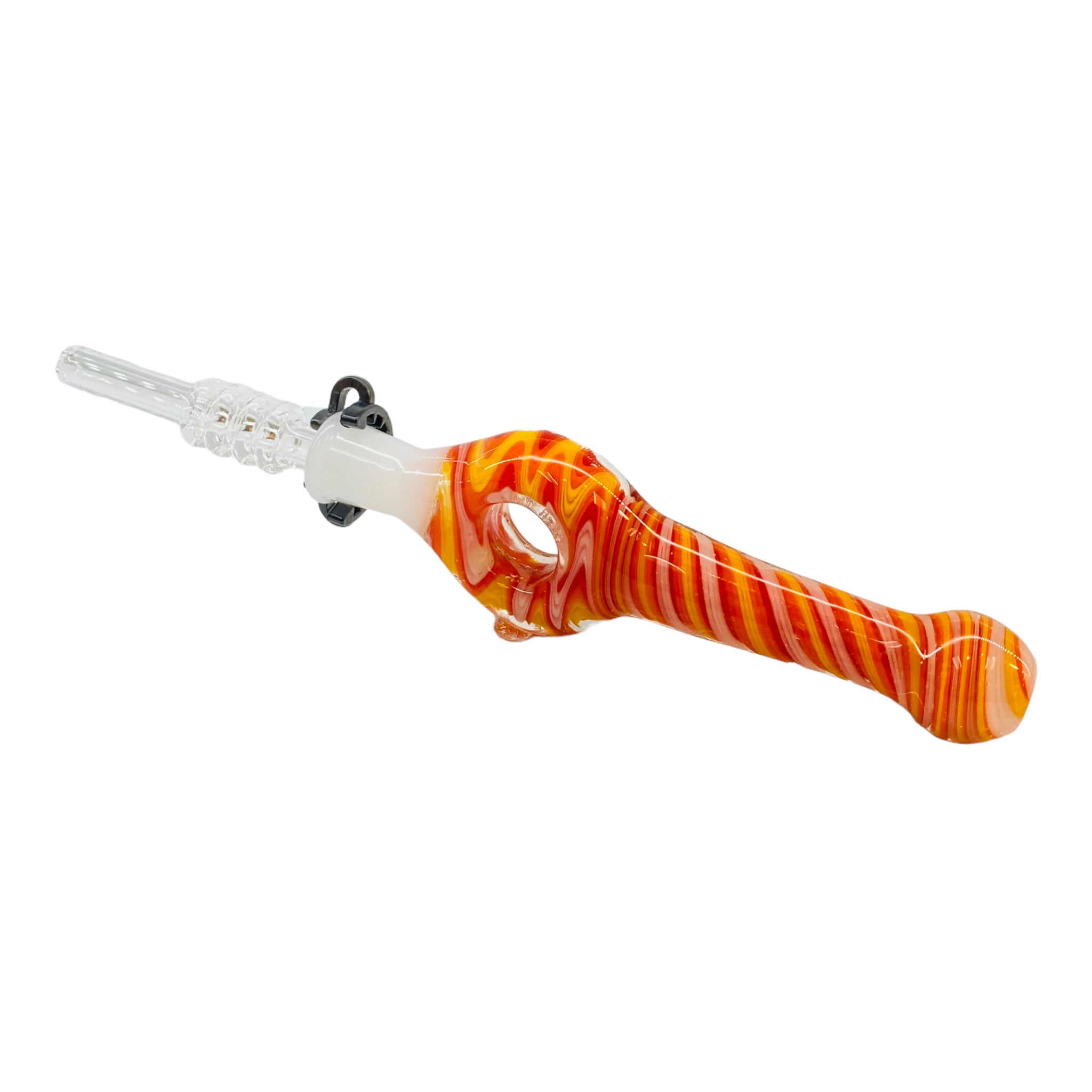 10mm Nectar Collector - Red, Orange And Yellow Wig Wag Spiral Donut With Quartz Tip