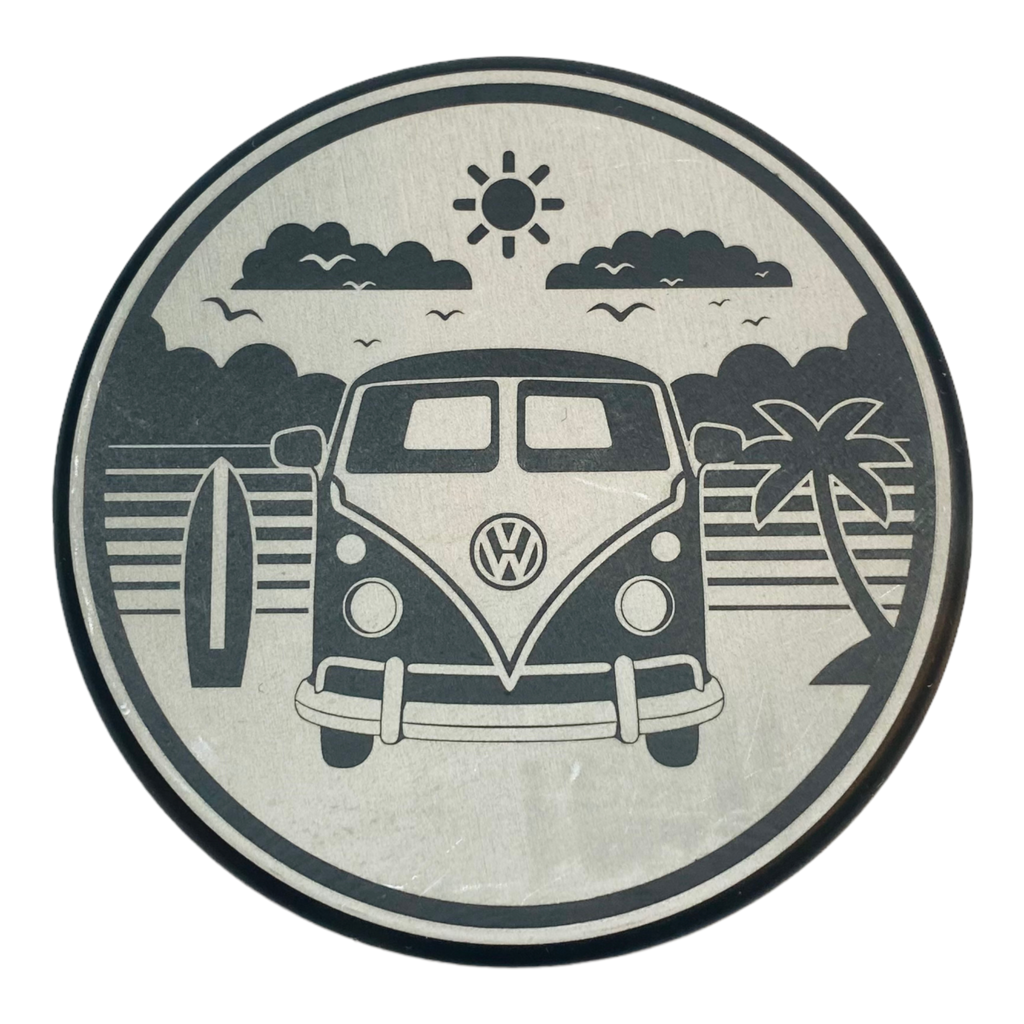 Tahoe Grinders - Black Anodized Aluminum Large Two Piece Herb Grinder With VW Bus On Beach