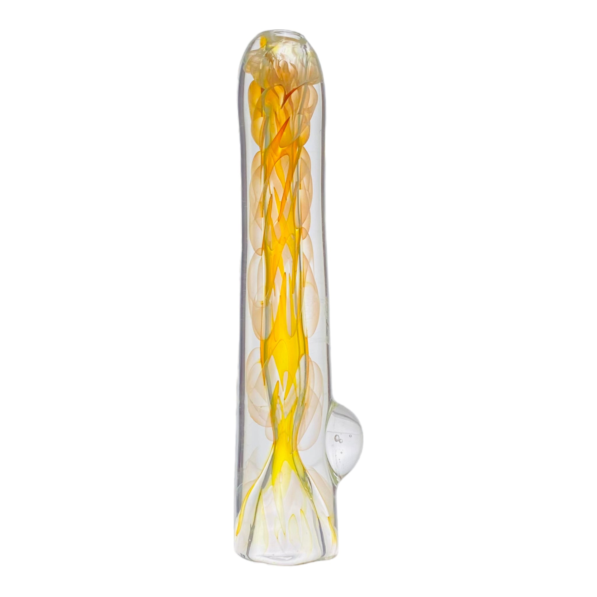 Glass Chillum Pipe - Yellow Silver Fuming Inside Out Explosion