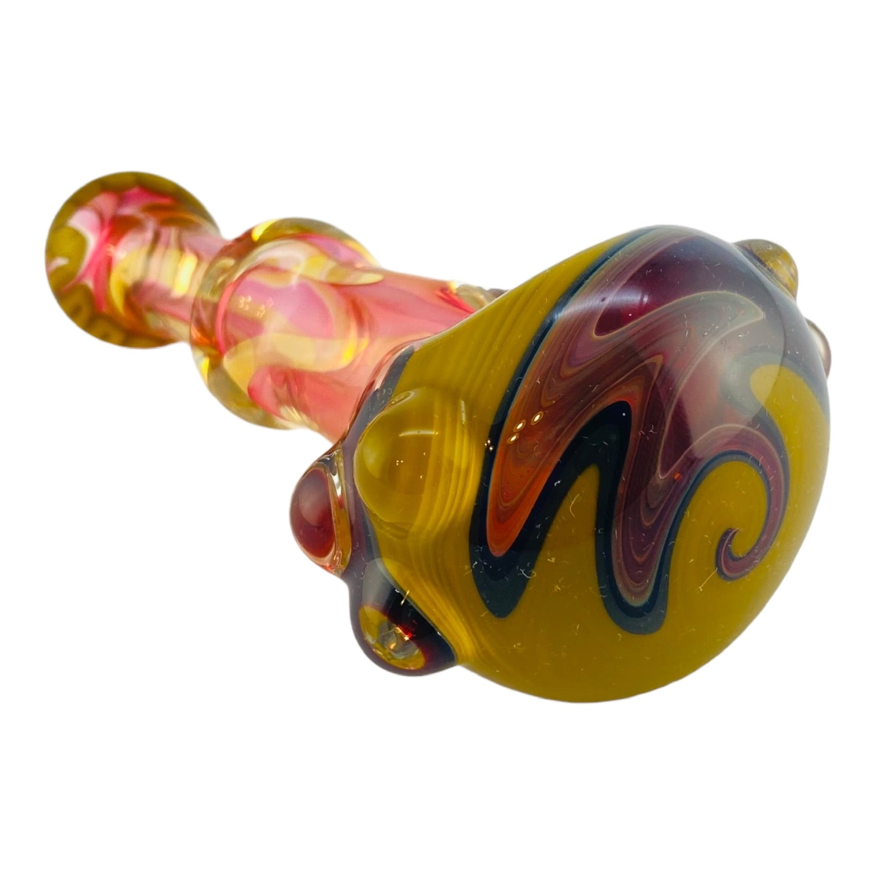 Glass Hand Pipe - Inside Out Fumed Glass Hand Pipe With Red And Yellow Wig Wag End
