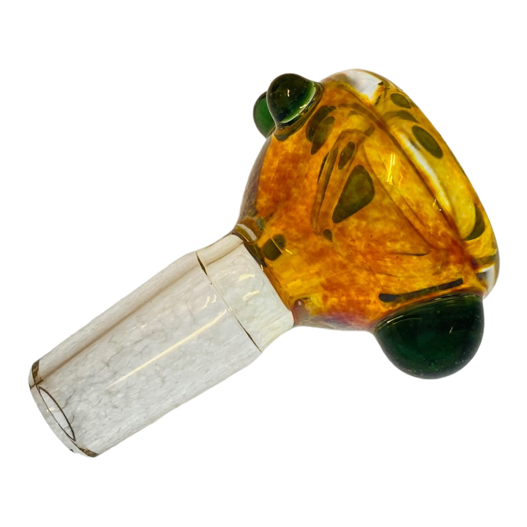 Arko Glass - 14mm Bowl Amber Frit Bubble With Green Dots