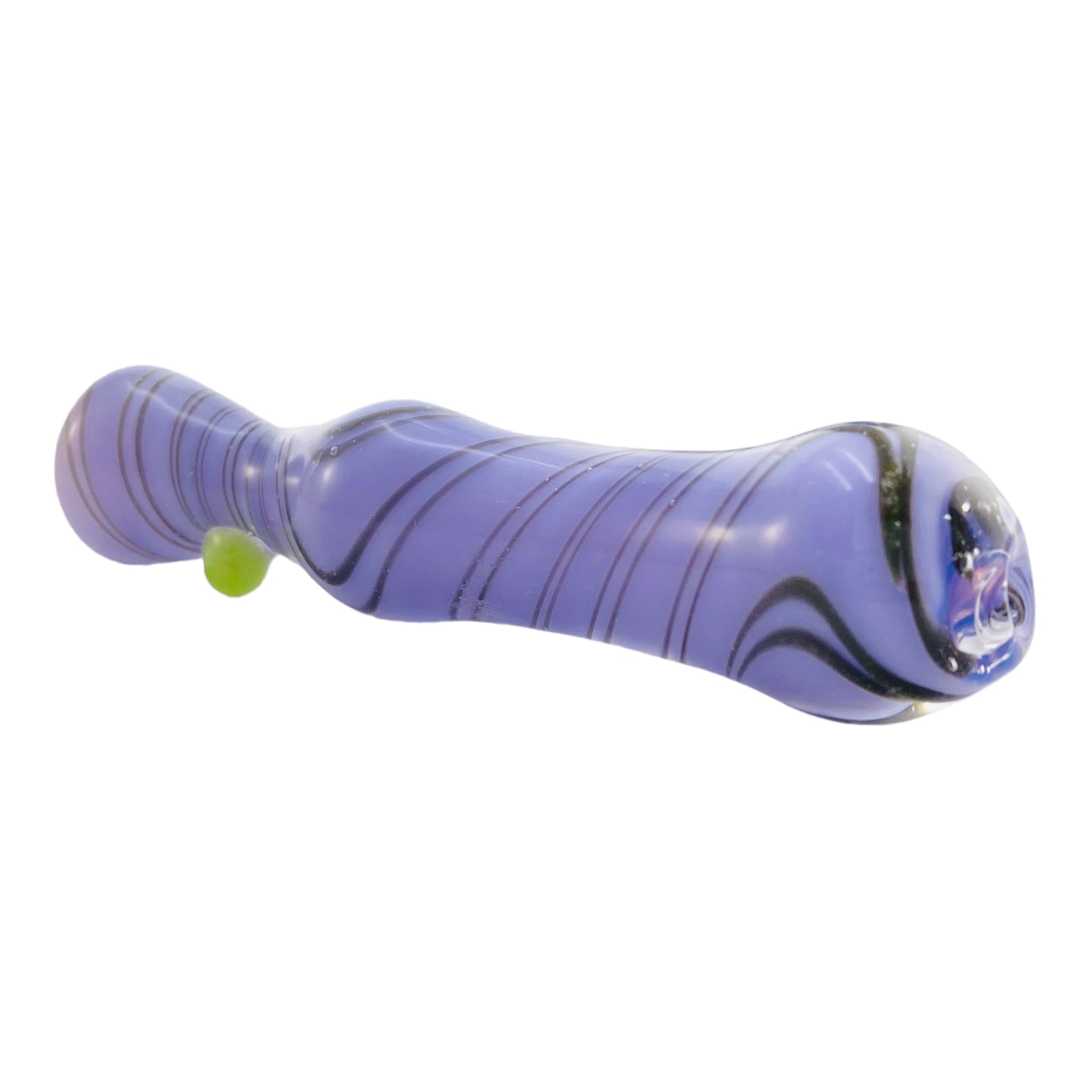 Glass Chillum Pipe - Purple With Black Spirals And Green Dot