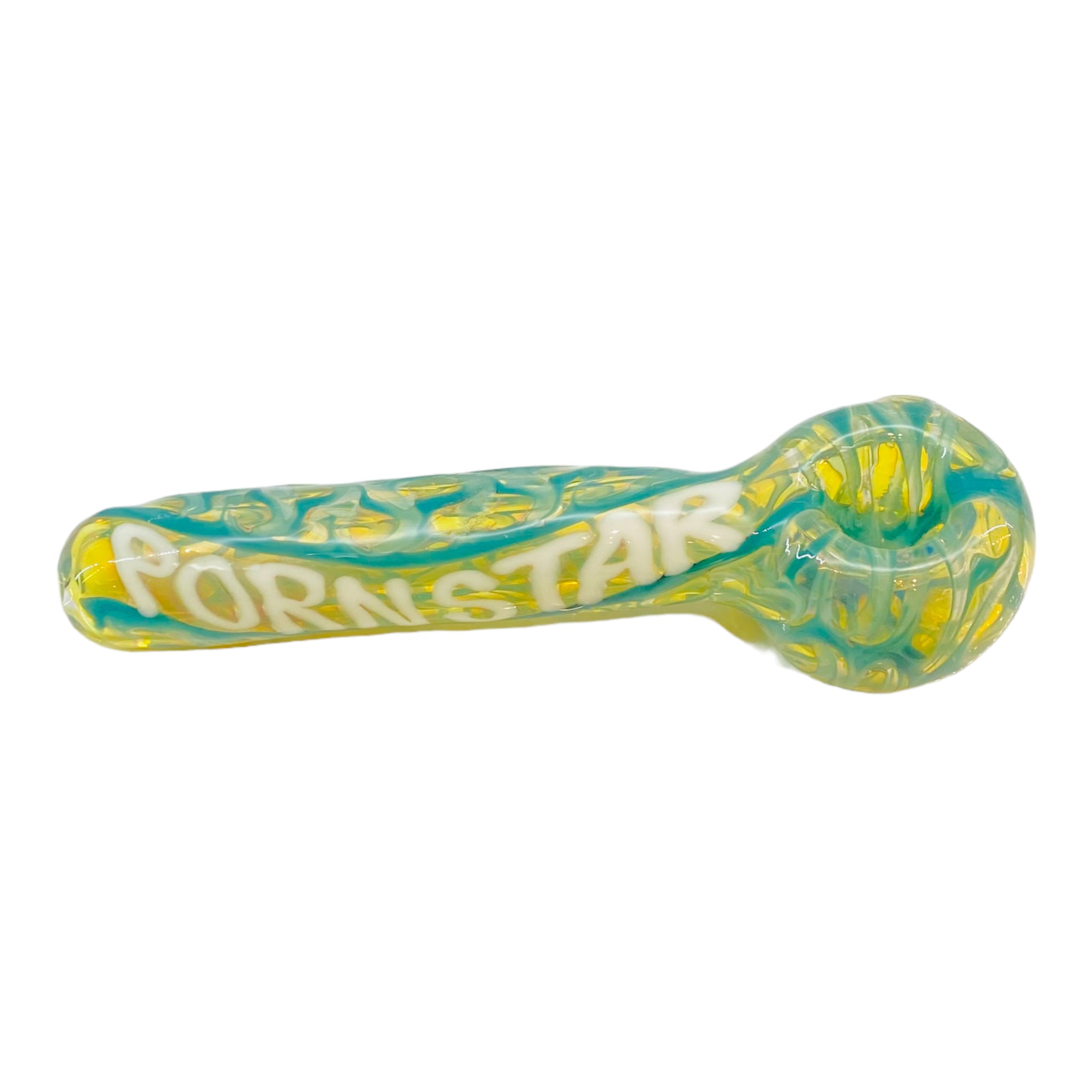 Light Blue Glass Hand Pipe With Pornstar On Side