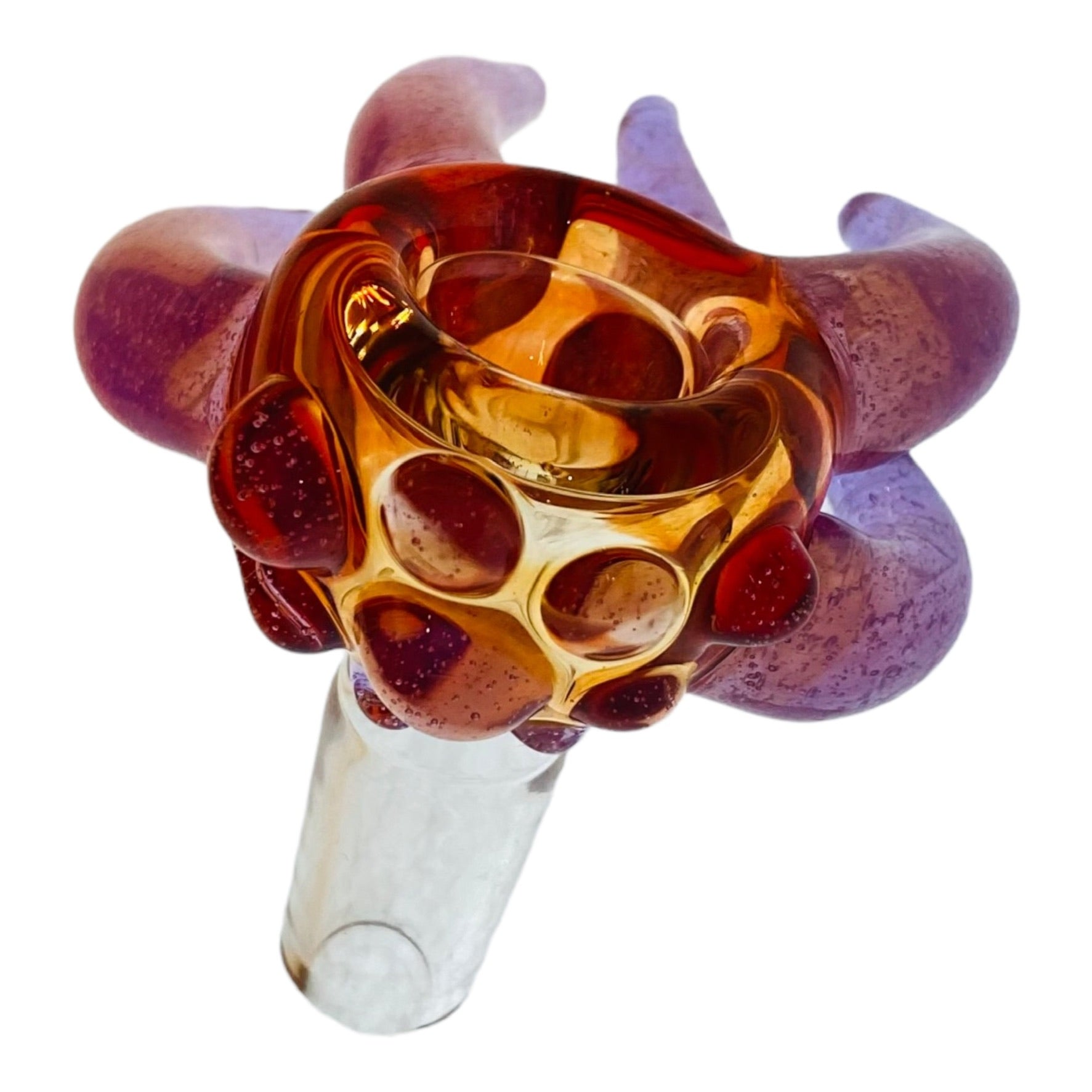 Arko Glass - 14mm Bowl Amber Frit Bubble With Purple Arms