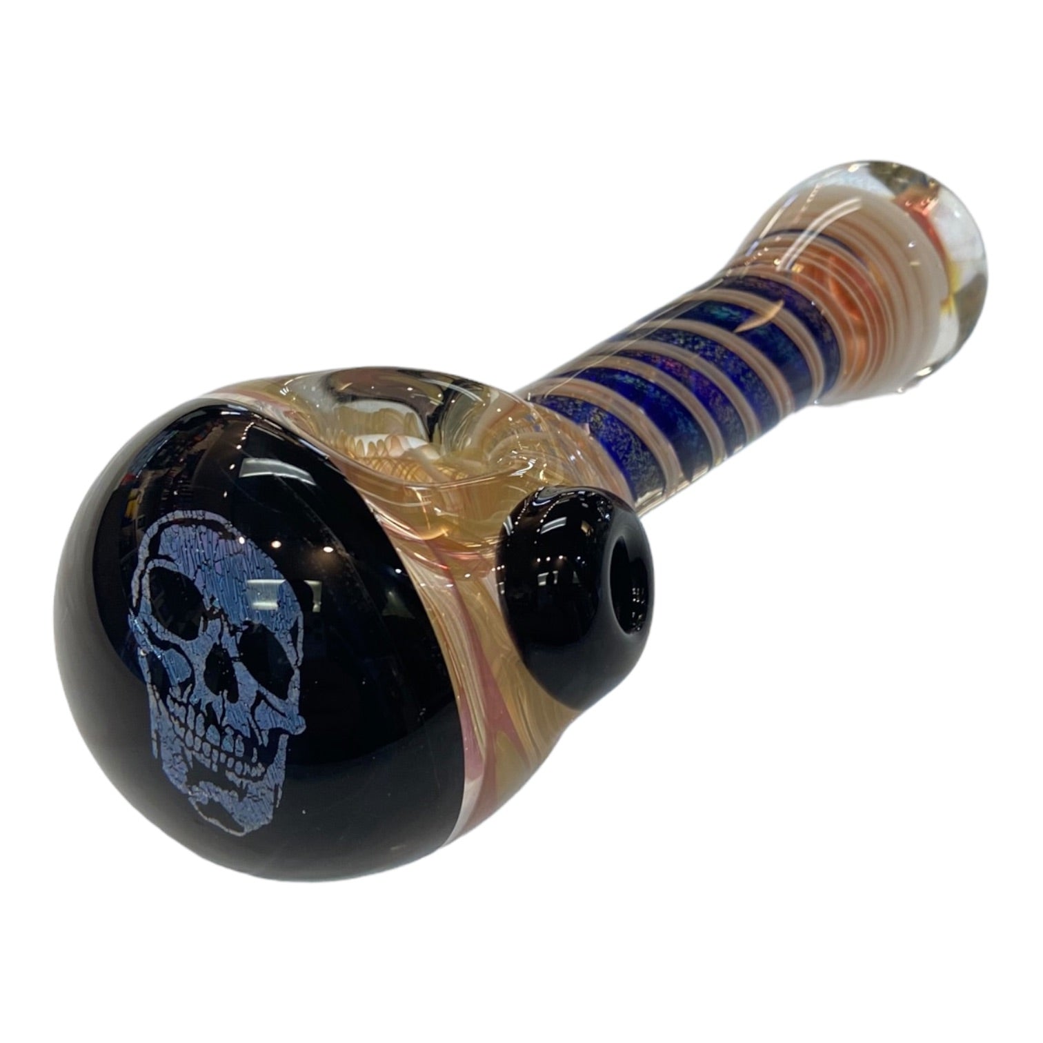Talent Glass Works - Fume And Color Coil With Skull Dichro End - Glass Hand Pipe