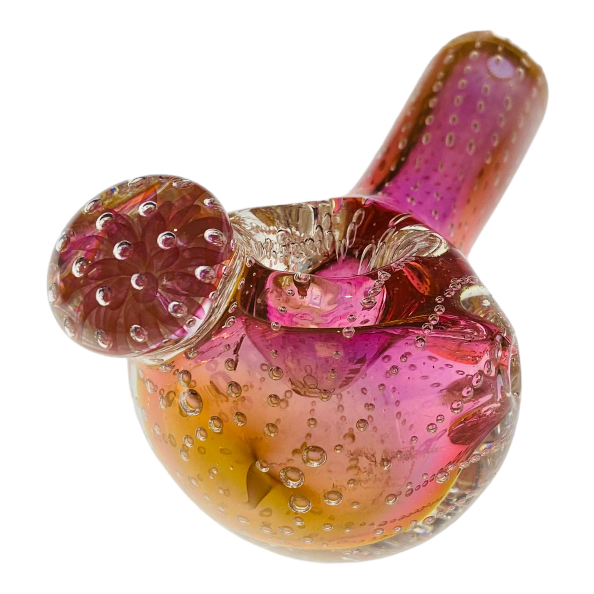 Pink Gold Fumed Glass Hand Pipe With Air Trap Bubbles And Fume Implosi