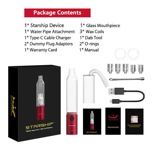 Hamilton Devices - Starship Triple Vape Cart And Wax Coil Battery - Bl Hamilton Devices - Starship Triple Vape Cart And Wax Coil Battery - Bl