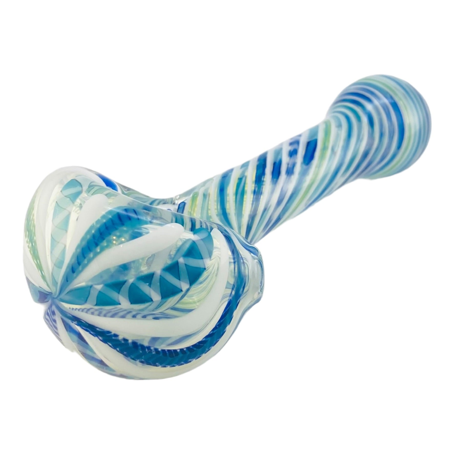 Glass Hand Pipe Custom Handmade Inside Out Blue Twist Spoon